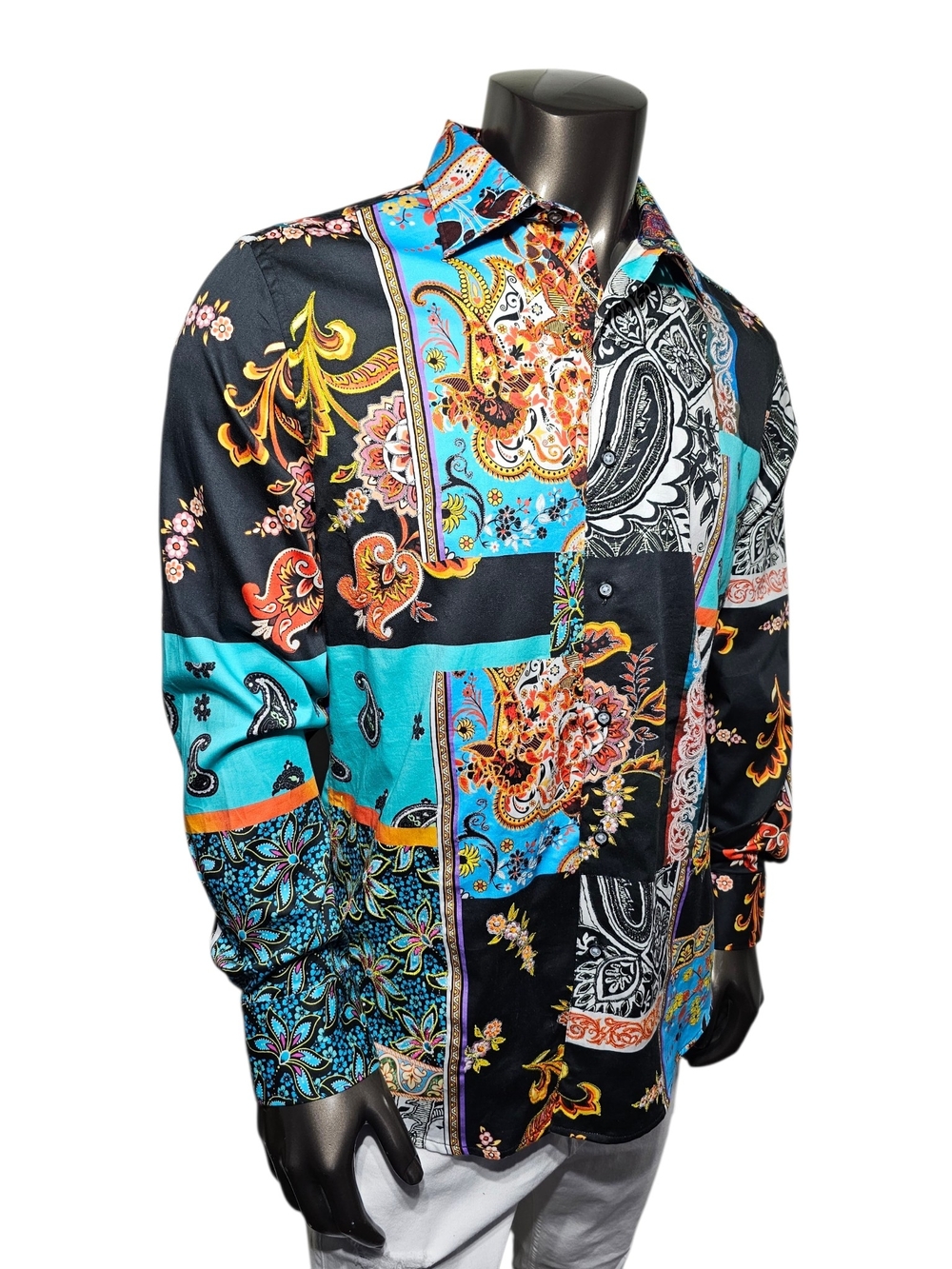 Robert Graham Black & Turquoise Patchwork Print Button-Down Shirt - Picture 3 of 6
